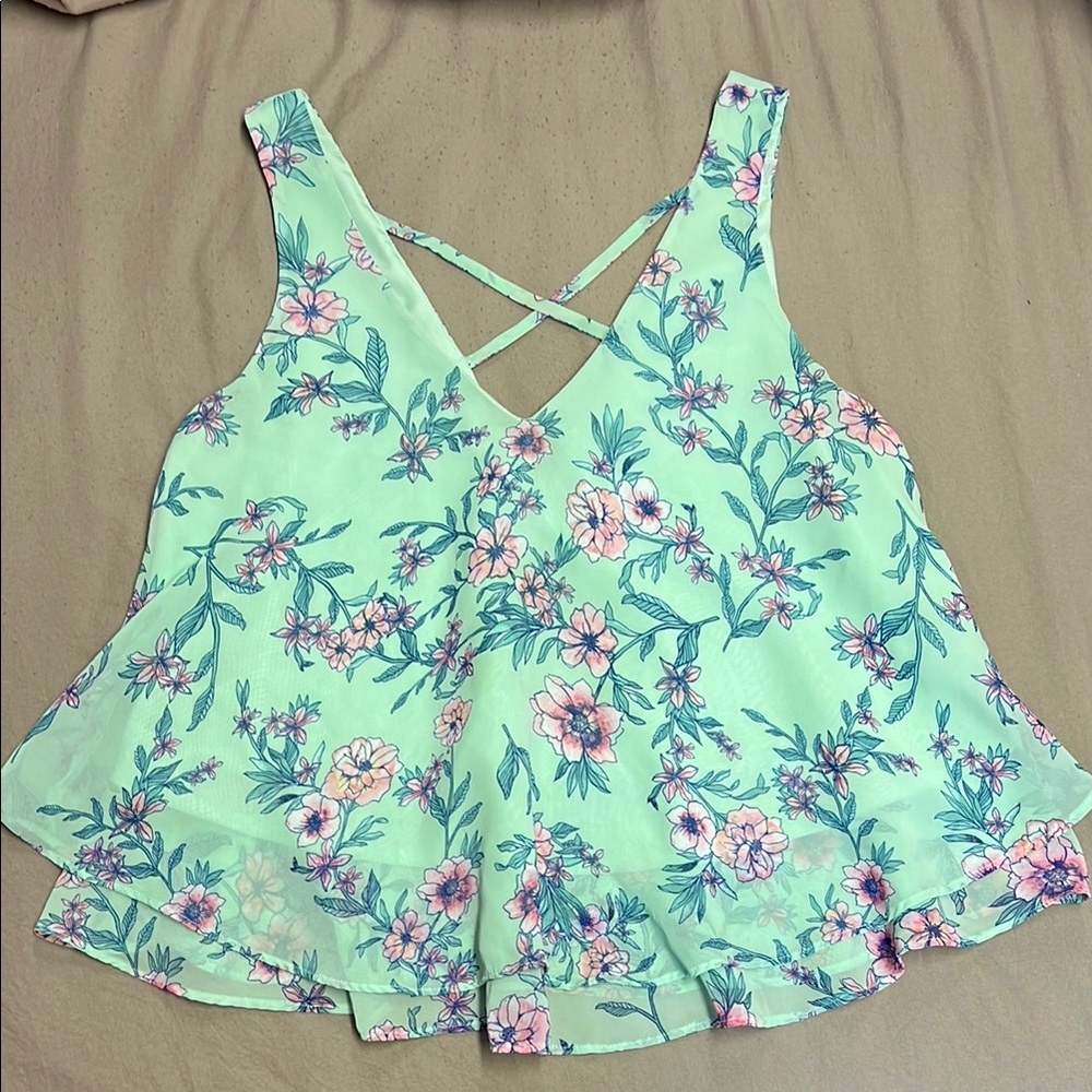 Decree Green and Pink Camisole Top